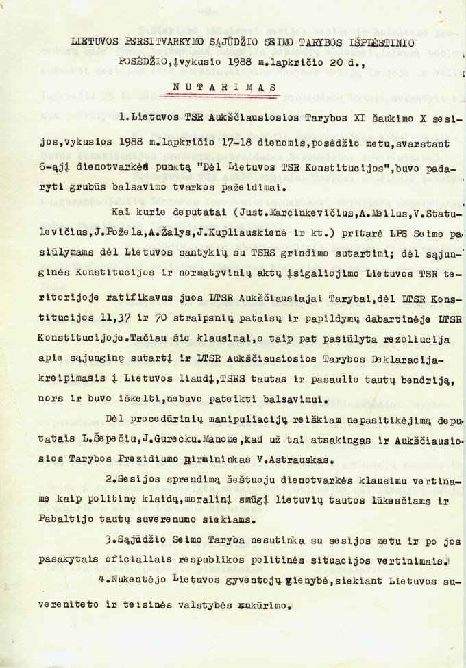 Lietuvos Persitvarkymo Sąjūdžio Seimo Tarybos išplėstinio posėdžio, įvykusio 1988 m. lapkričio 20 d., nutarimas
